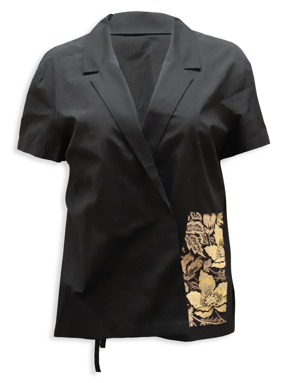 Dries Van Noten black cotton wrap-around kimono shirt